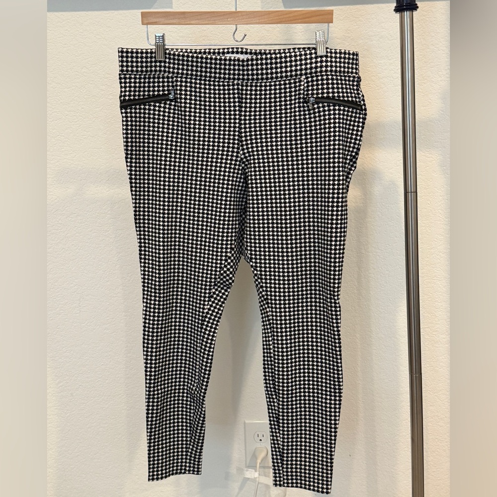 Old Navy Stevie Pants XL | Black White Houndstooth | Zipper Pocket Ankle